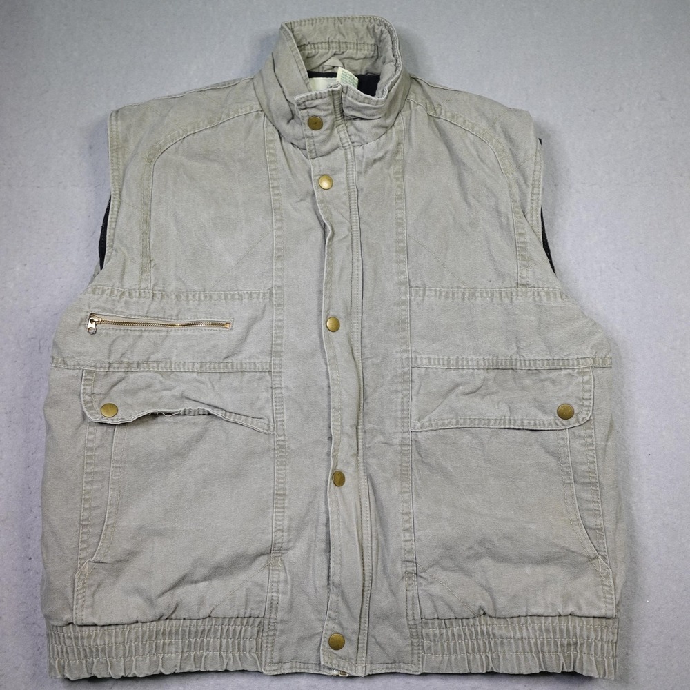 Vintage St Johns Bay Vest Mens Large Beige Canvas Quilted Utility Outdoor 90s